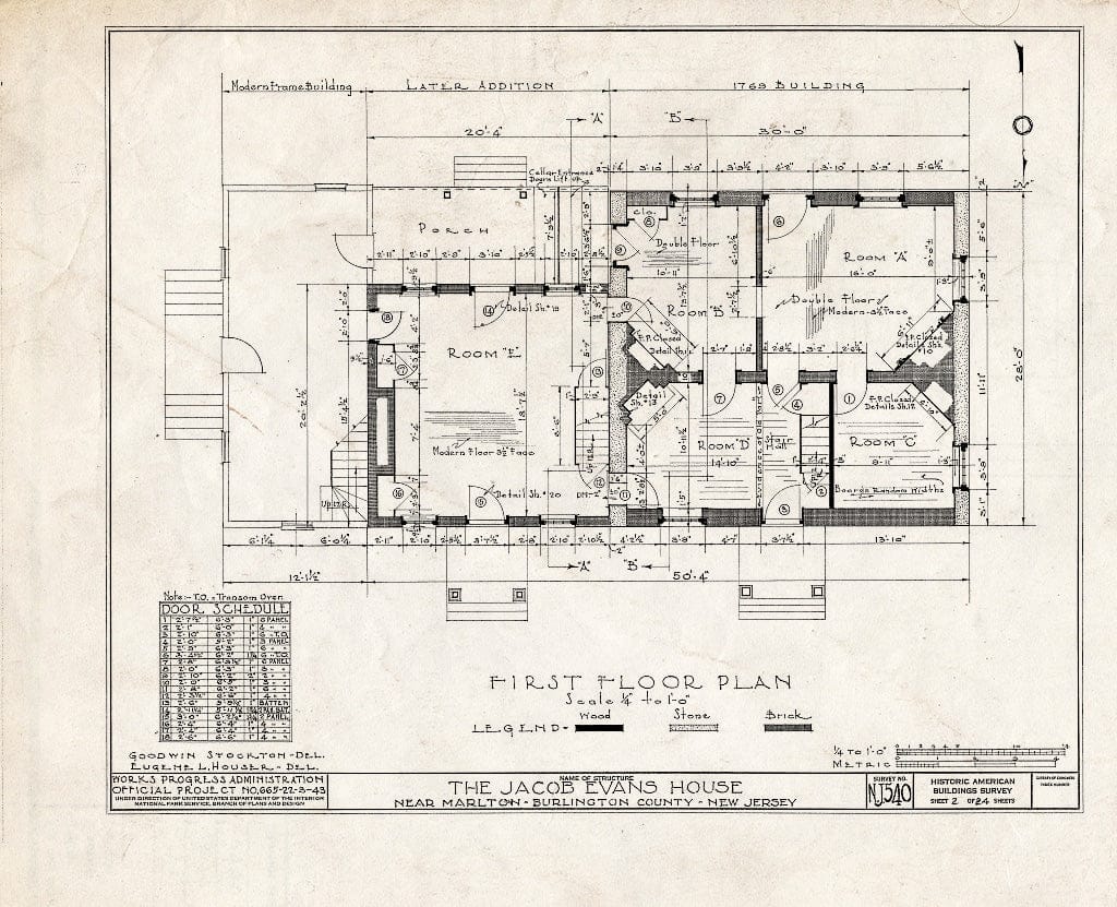 Historic Pictoric : Blueprint HABS NJ,3-MART.V,5- (Sheet 2 of 24) - Jacob Evans House, Marlton-Medford Road, Marlton, Burlington County, NJ