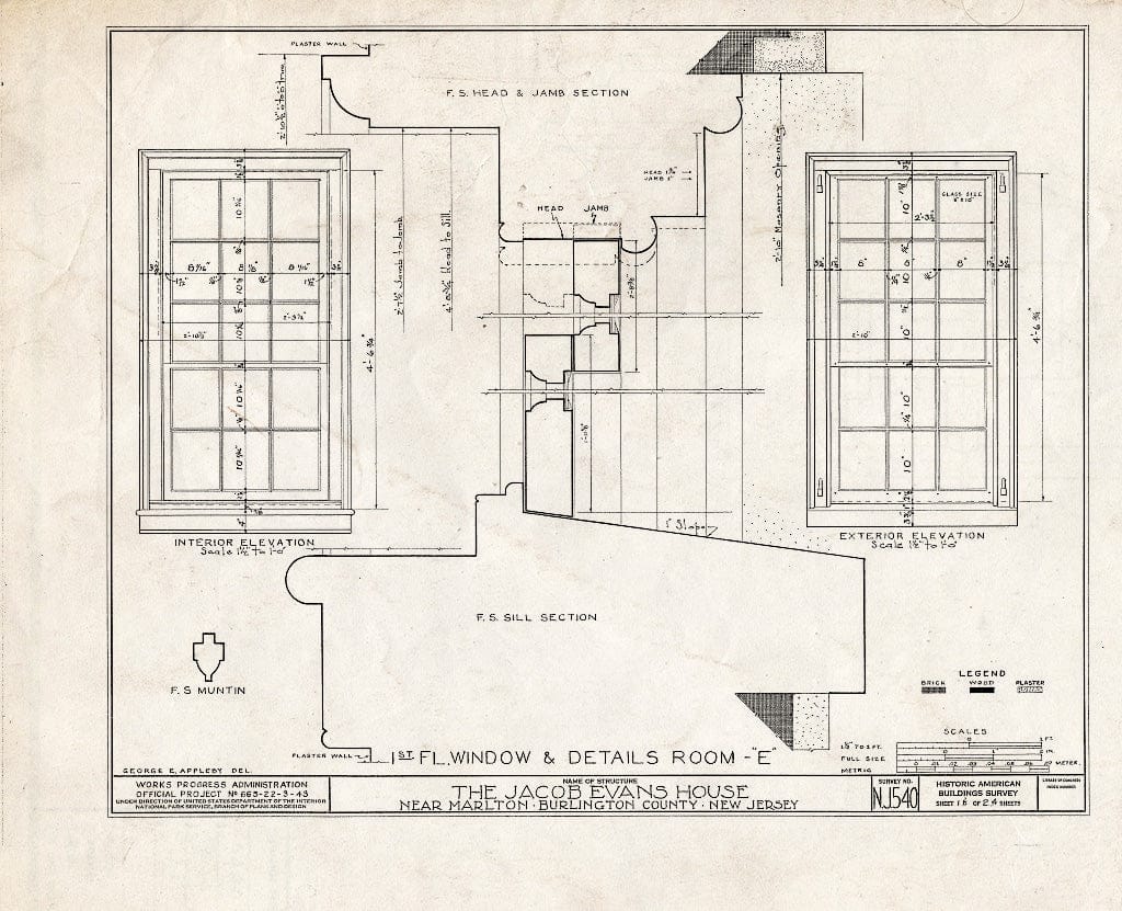 Historic Pictoric : Blueprint HABS NJ,3-MART.V,5- (Sheet 16 of 24) - Jacob Evans House, Marlton-Medford Road, Marlton, Burlington County, NJ