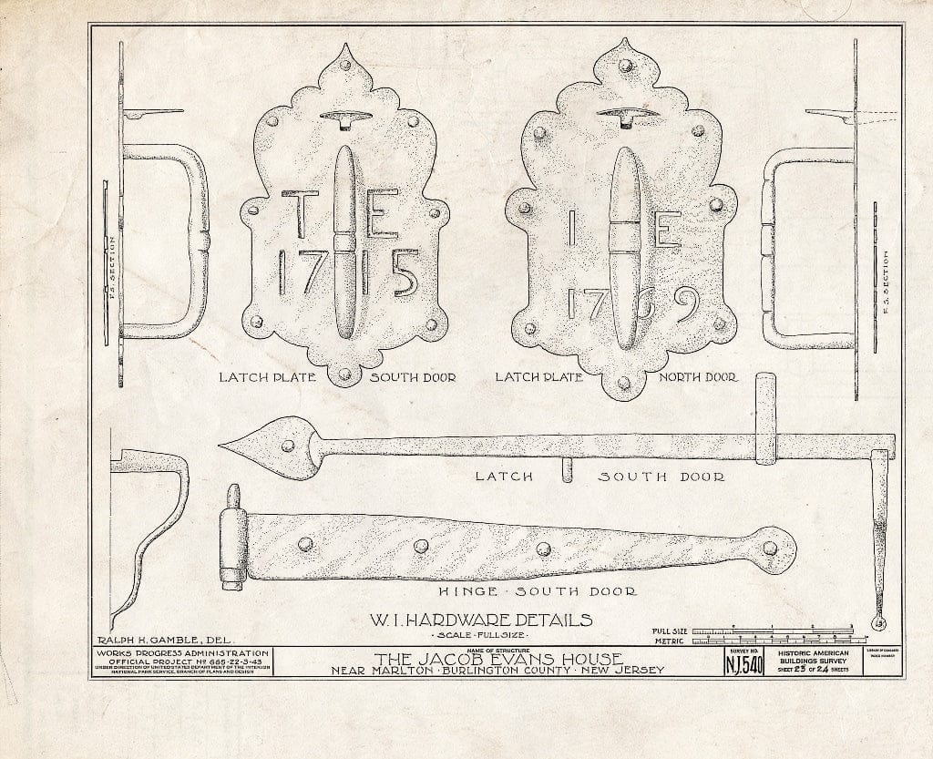 Historic Pictoric : Blueprint HABS NJ,3-MART.V,5- (Sheet 23 of 24) - Jacob Evans House, Marlton-Medford Road, Marlton, Burlington County, NJ