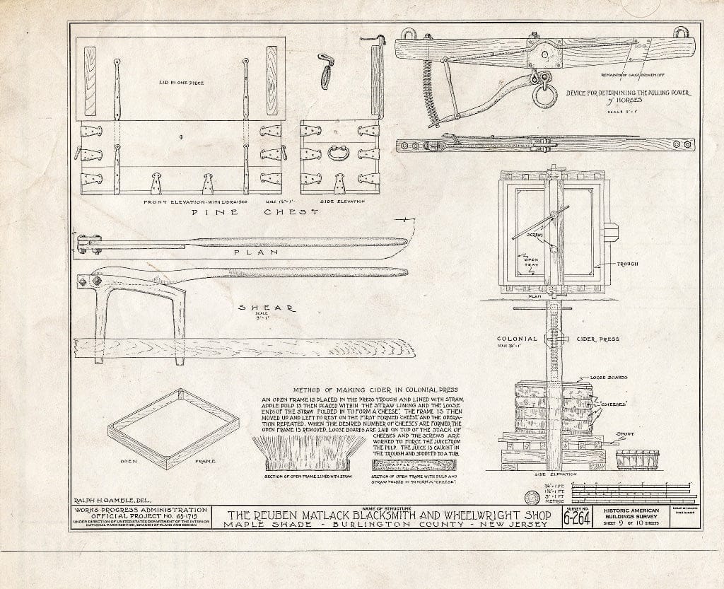 Historic Pictoric : Blueprint HABS NJ,3-MAPSH,1A- (Sheet 9 of 10) - Reuben Matlack Blacksmith & Wheelwright Shop, Maple Shade, Burlington County, NJ