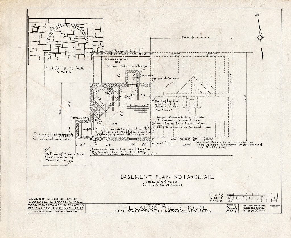 Historic Pictoric : Blueprint HABS NJ,3-MART.V,1- (Sheet 2 of 20) - Jacob Wills House, Marlton, Burlington County, NJ