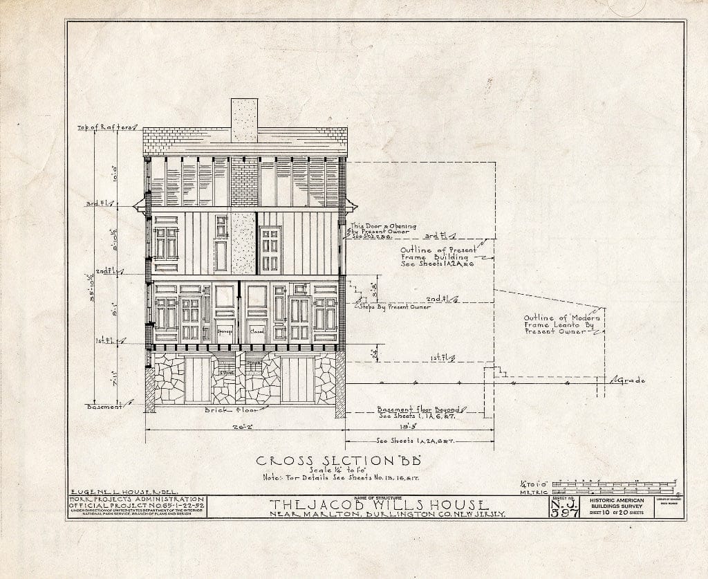 Historic Pictoric : Blueprint HABS NJ,3-MART.V,1- (Sheet 10 of 20) - Jacob Wills House, Marlton, Burlington County, NJ