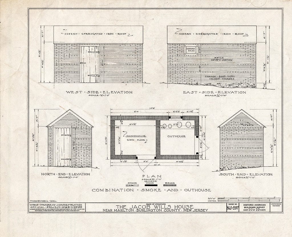 Historic Pictoric : Blueprint HABS NJ,3-MART.V,1- (Sheet 20 of 20) - Jacob Wills House, Marlton, Burlington County, NJ