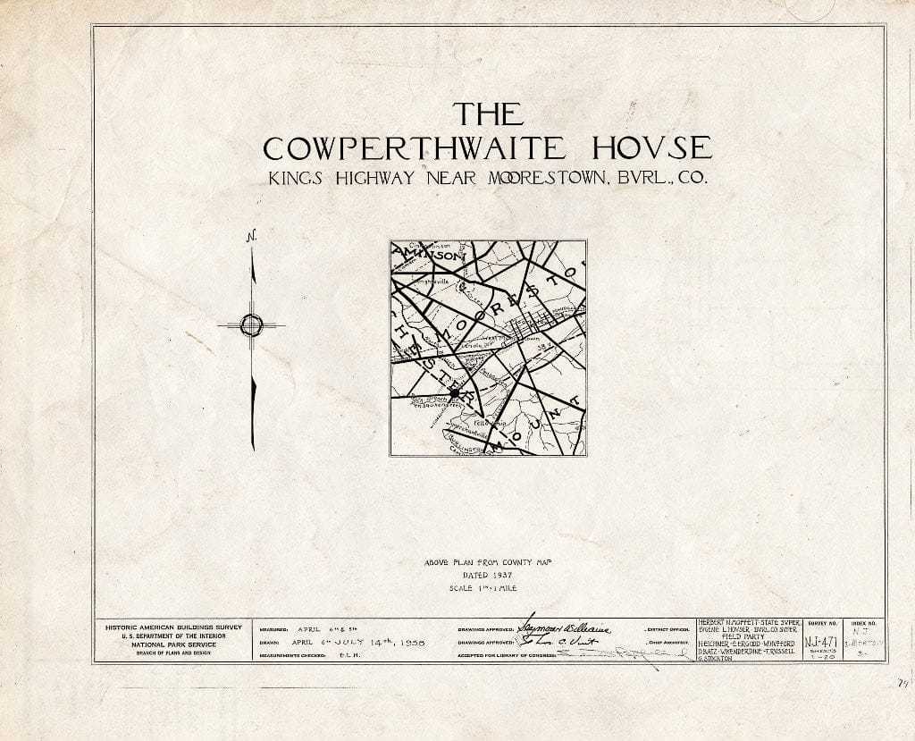 Historic Pictoric : Blueprint HABS NJ,3-MORTO.V,3- (Sheet 0 of 20) - Cowperthwaite House, King's Highway, Moorestown, Burlington County, NJ