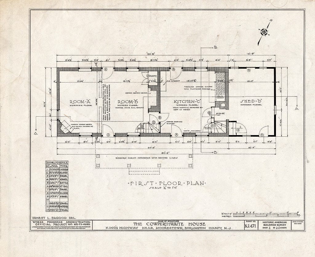 Historic Pictoric : Blueprint HABS NJ,3-MORTO.V,3- (Sheet 2 of 20) - Cowperthwaite House, King's Highway, Moorestown, Burlington County, NJ