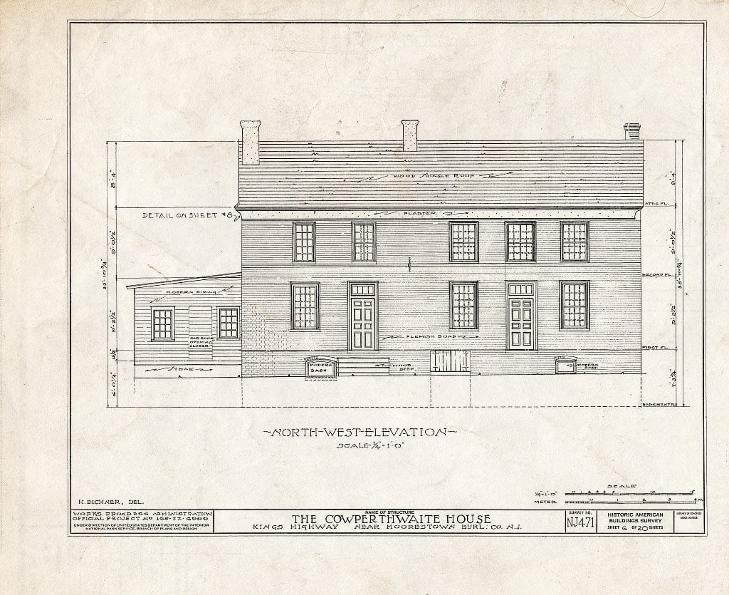 Historic Pictoric : Blueprint HABS NJ,3-MORTO.V,3- (Sheet 6 of 20) - Cowperthwaite House, King's Highway, Moorestown, Burlington County, NJ
