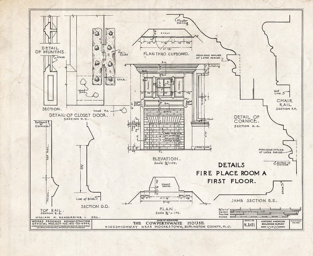 Historic Pictoric : Blueprint HABS NJ,3-MORTO.V,3- (Sheet 10 of 20) - Cowperthwaite House, King's Highway, Moorestown, Burlington County, NJ