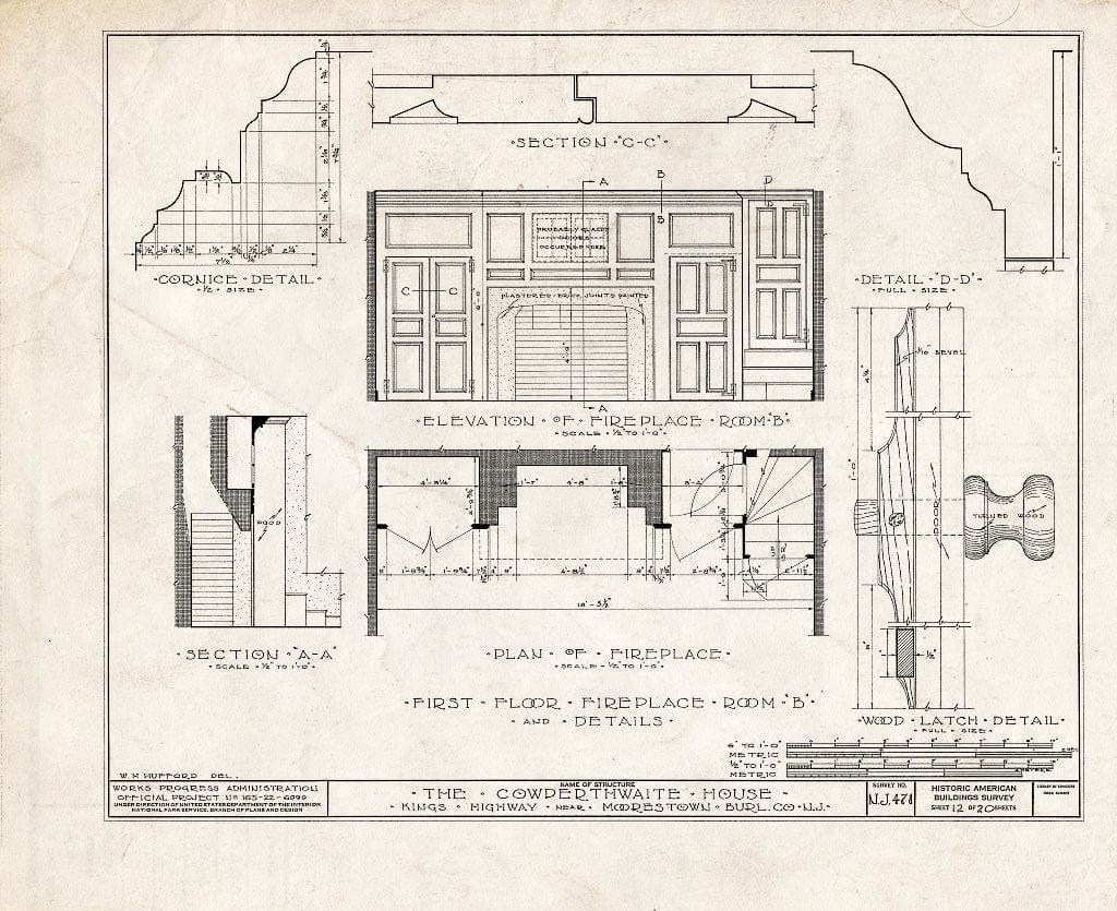 Historic Pictoric : Blueprint HABS NJ,3-MORTO.V,3- (Sheet 12 of 20) - Cowperthwaite House, King's Highway, Moorestown, Burlington County, NJ