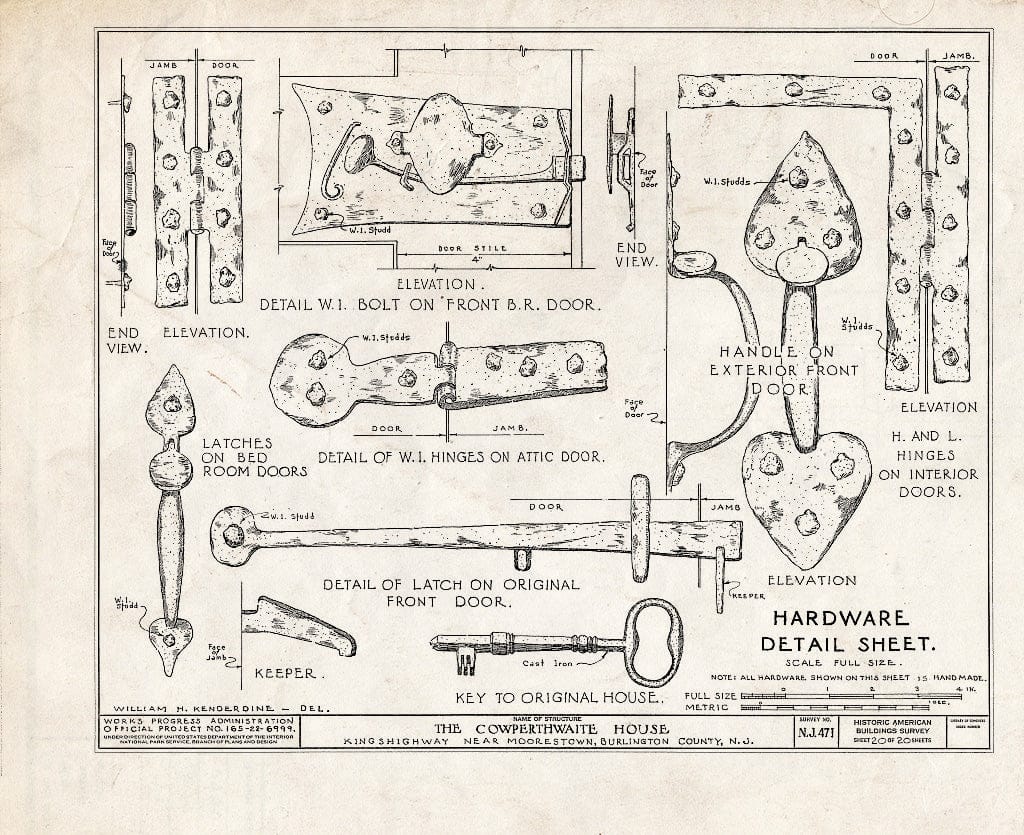 Historic Pictoric : Blueprint HABS NJ,3-MORTO.V,3- (Sheet 20 of 20) - Cowperthwaite House, King's Highway, Moorestown, Burlington County, NJ