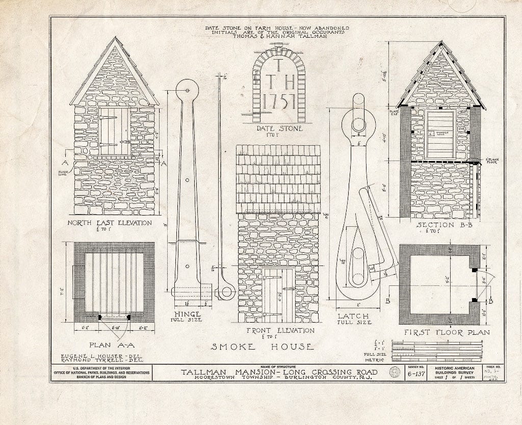 Historic Pictoric : Blueprint HABS NJ,3-MORTO.V,4-A- (Sheet 1 of 1) - Tallman Smokehouse, Long Crossing Road, Moorestown, Burlington County, NJ