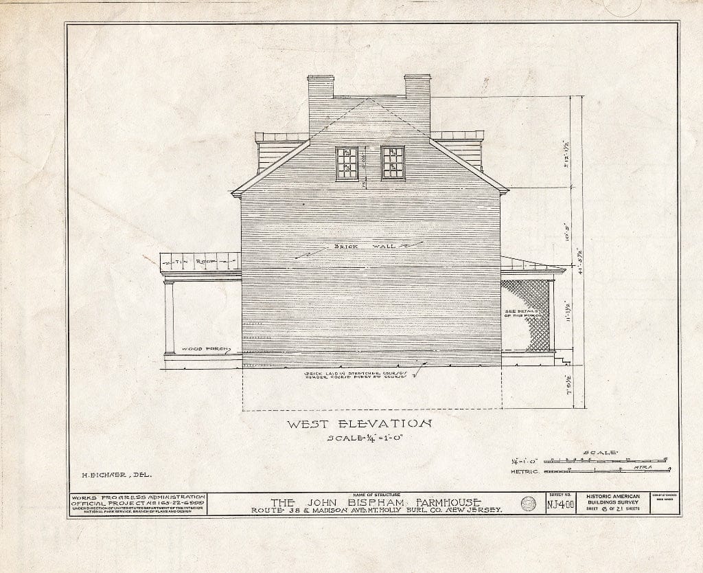 Historic Pictoric : Blueprint HABS NJ,3-MOUHO,11- (Sheet 6 of 21) - Bispham Farmhouse, Route 138 & Madison Avenue, Mount Holly, Burlington County, NJ