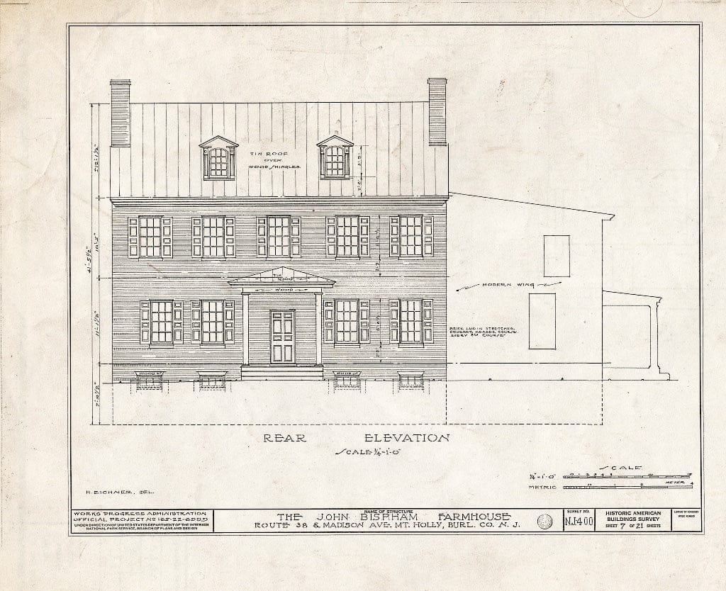 Historic Pictoric : Blueprint HABS NJ,3-MOUHO,11- (Sheet 7 of 21) - Bispham Farmhouse, Route 138 & Madison Avenue, Mount Holly, Burlington County, NJ
