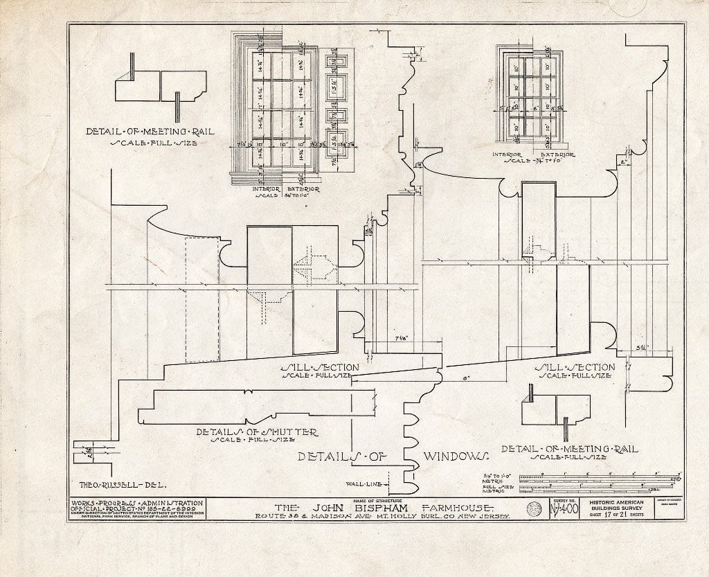 Historic Pictoric : Blueprint HABS NJ,3-MOUHO,11- (Sheet 17 of 21) - Bispham Farmhouse, Route 138 & Madison Avenue, Mount Holly, Burlington County, NJ