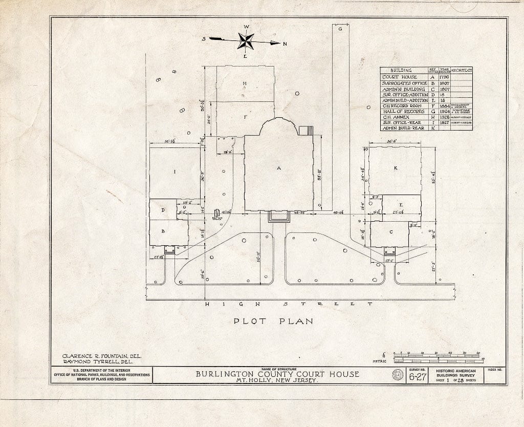 Historic Pictoric : Blueprint HABS NJ,3-MOUHO,1- (Sheet 1 of 28) - Burlington County Courthouse, High Street, Mount Holly, Burlington County, NJ