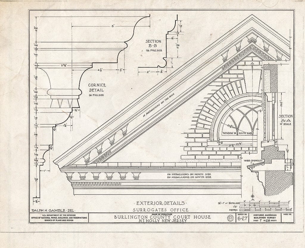 Historic Pictoric : Blueprint HABS NJ,3-MOUHO,1- (Sheet 7 of 28) - Burlington County Courthouse, High Street, Mount Holly, Burlington County, NJ