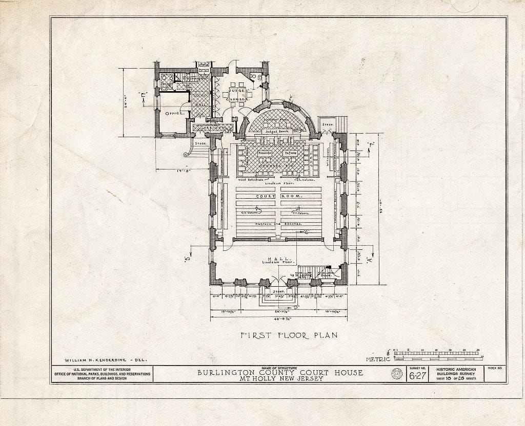 Historic Pictoric : Blueprint HABS NJ,3-MOUHO,1- (Sheet 10 of 28) - Burlington County Courthouse, High Street, Mount Holly, Burlington County, NJ