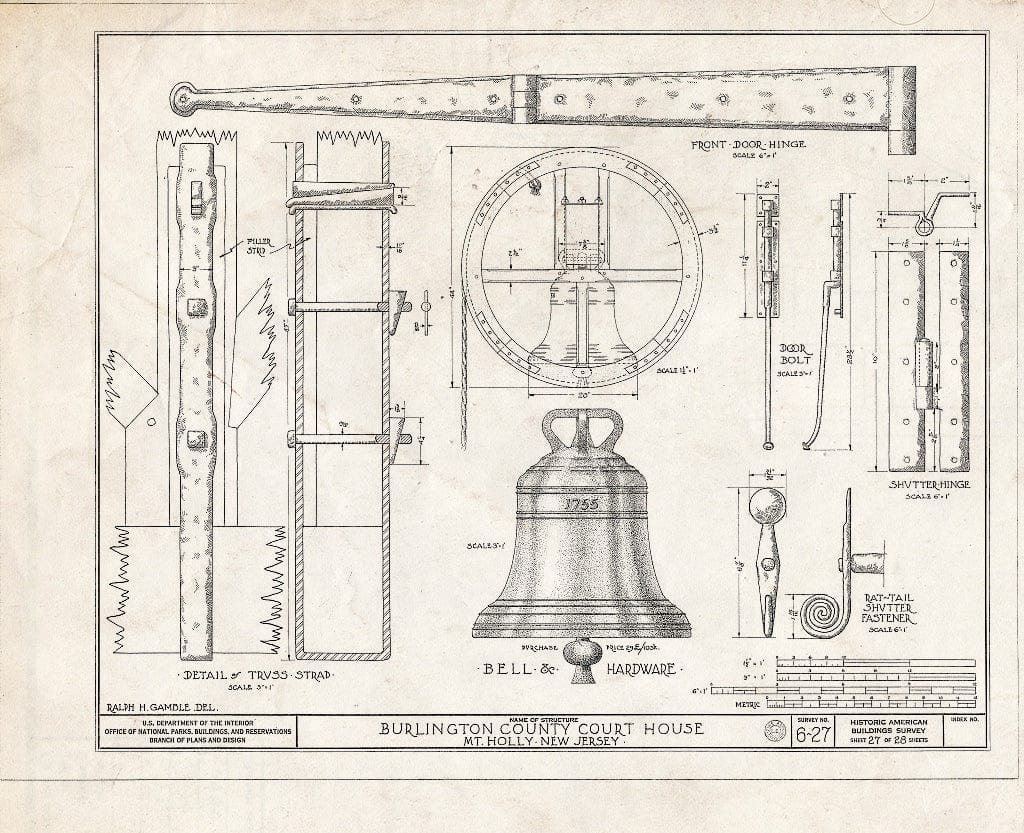 Historic Pictoric : Blueprint HABS NJ,3-MOUHO,1- (Sheet 27 of 28) - Burlington County Courthouse, High Street, Mount Holly, Burlington County, NJ