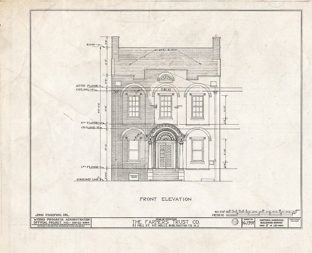 Historic Pictoric : Blueprint HABS NJ,3-MOUHO,10- (Sheet 5 of 18) - Farmer's Trust Company Bank Building, 21 Mill Street, Mount Holly, Burlington County, NJ