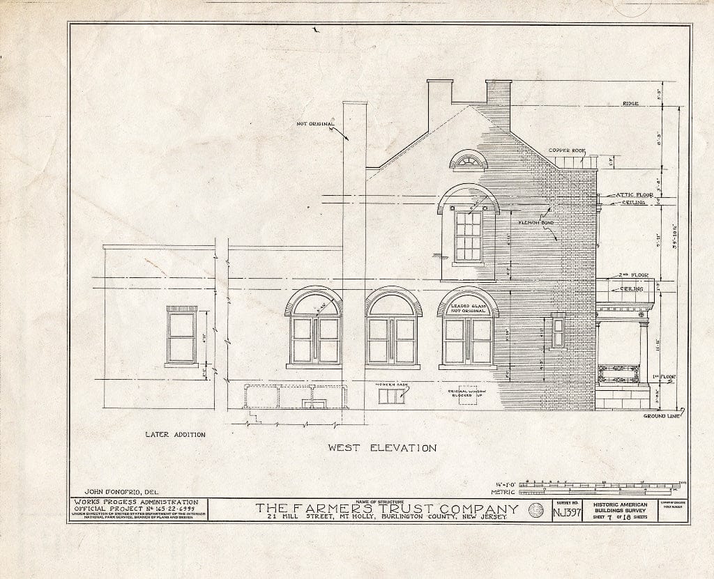 Historic Pictoric : Blueprint HABS NJ,3-MOUHO,10- (Sheet 7 of 18) - Farmer's Trust Company Bank Building, 21 Mill Street, Mount Holly, Burlington County, NJ
