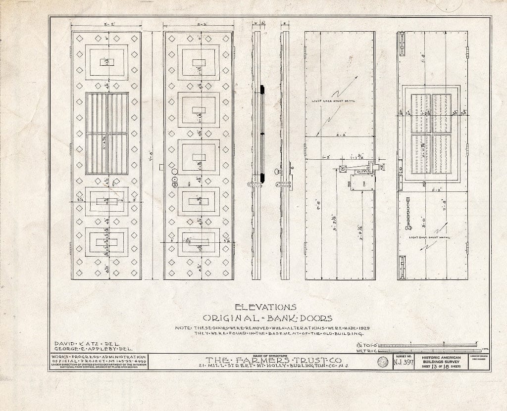 Historic Pictoric : Blueprint HABS NJ,3-MOUHO,10- (Sheet 13 of 18) - Farmer's Trust Company Bank Building, 21 Mill Street, Mount Holly, Burlington County, NJ