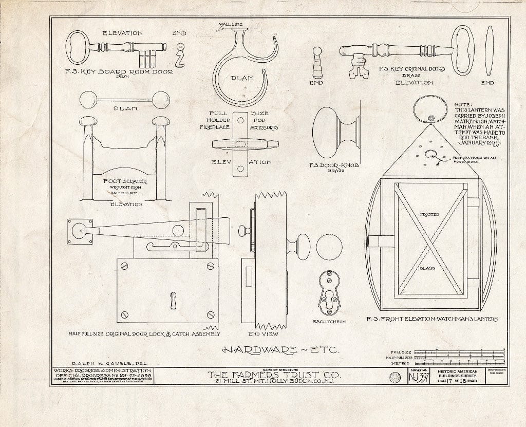 Historic Pictoric : Blueprint HABS NJ,3-MOUHO,10- (Sheet 17 of 18) - Farmer's Trust Company Bank Building, 21 Mill Street, Mount Holly, Burlington County, NJ