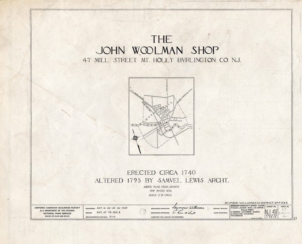 Historic Pictoric : Blueprint HABS NJ,3-MOUHO,13- (Sheet 0 of 19) - John Woolman Shop, 47 Mill Street, Mount Holly, Burlington County, NJ