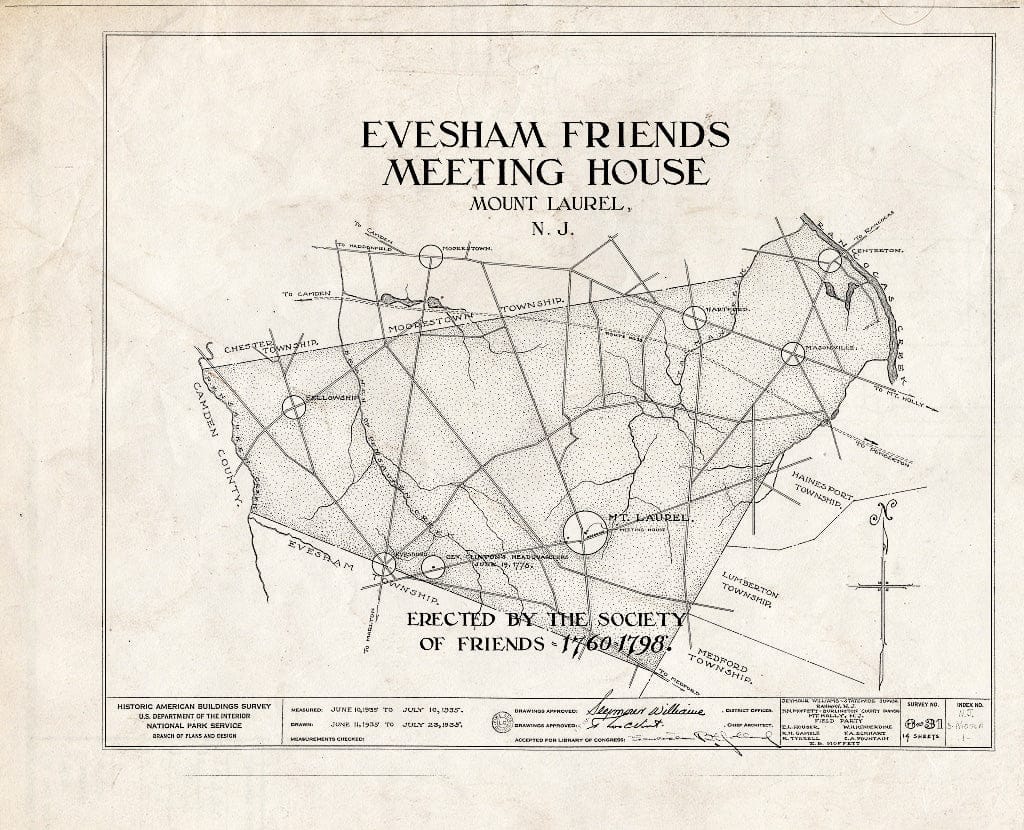 Historic Pictoric : Blueprint HABS NJ,3-MOULA,1- (Sheet 0 of 14) - Evesham Friends Meeting House, Mount Laurel Road, Mount Laurel, Burlington County, NJ