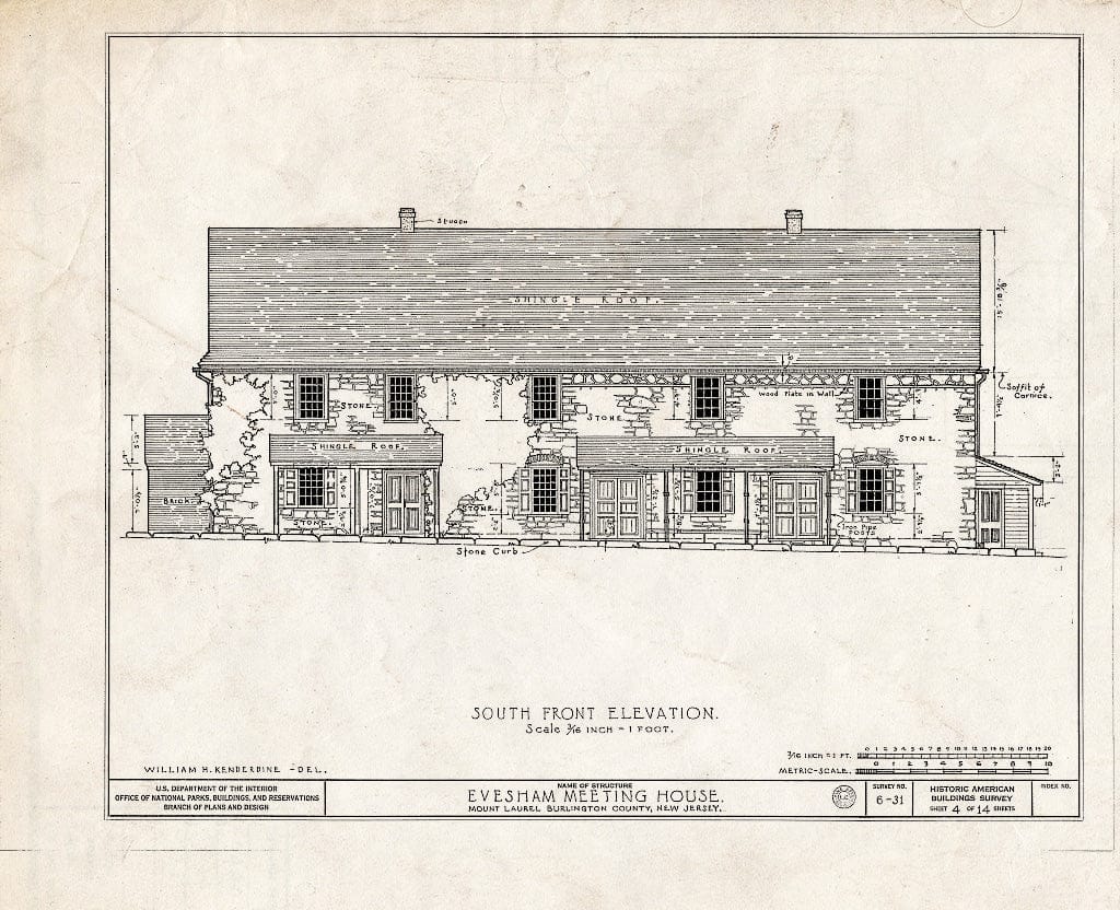 Historic Pictoric : Blueprint HABS NJ,3-MOULA,1- (Sheet 4 of 14) - Evesham Friends Meeting House, Mount Laurel Road, Mount Laurel, Burlington County, NJ