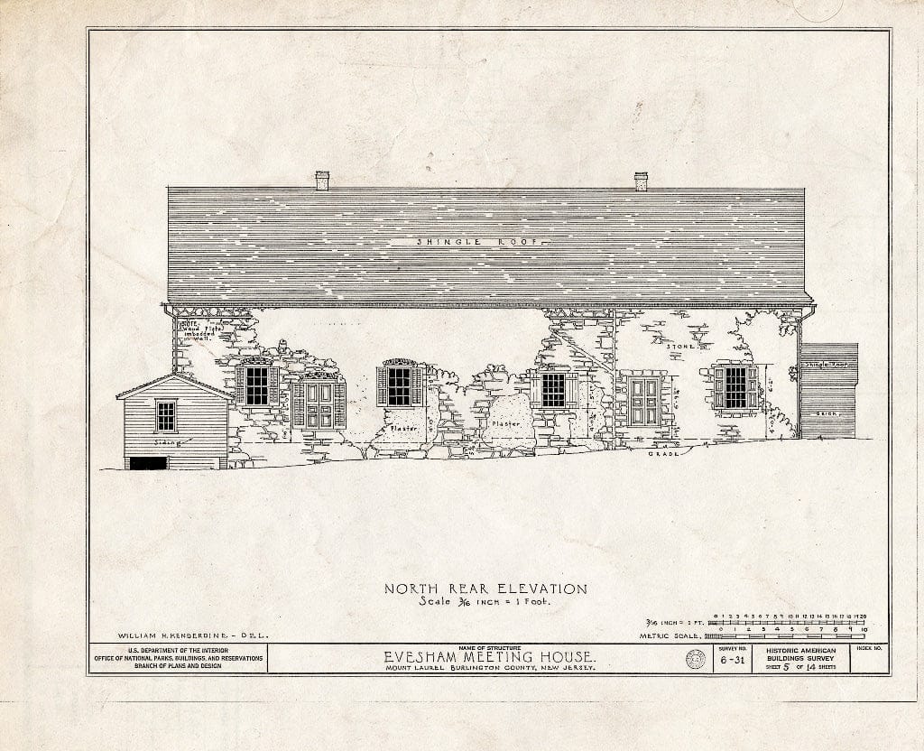 Historic Pictoric : Blueprint HABS NJ,3-MOULA,1- (Sheet 5 of 14) - Evesham Friends Meeting House, Mount Laurel Road, Mount Laurel, Burlington County, NJ
