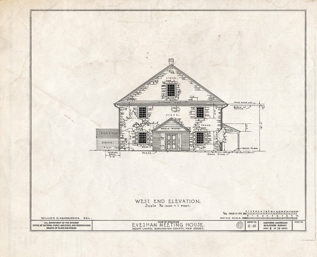 Historic Pictoric : Blueprint HABS NJ,3-MOULA,1- (Sheet 6 of 14) - Evesham Friends Meeting House, Mount Laurel Road, Mount Laurel, Burlington County, NJ