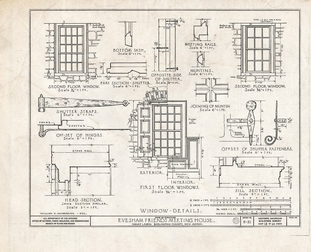 Historic Pictoric : Blueprint HABS NJ,3-MOULA,1- (Sheet 12 of 14) - Evesham Friends Meeting House, Mount Laurel Road, Mount Laurel, Burlington County, NJ