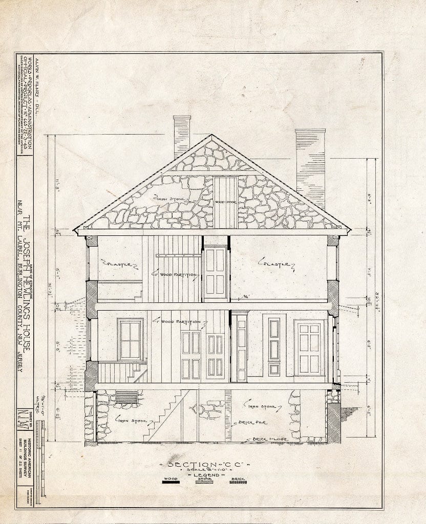 Historic Pictoric : Blueprint HABS NJ,3-MOULA.V,1- (Sheet 11 of 32) - Joseph Hewlings House, Mount Laurel, Burlington County, NJ
