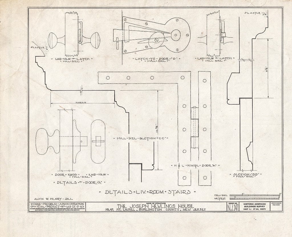 Historic Pictoric : Blueprint HABS NJ,3-MOULA.V,1- (Sheet 21 of 32) - Joseph Hewlings House, Mount Laurel, Burlington County, NJ