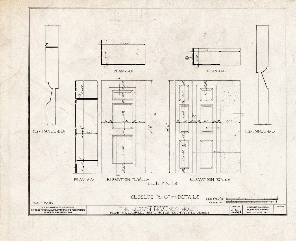 Historic Pictoric : Blueprint HABS NJ,3-MOULA.V,1- (Sheet 28 of 32) - Joseph Hewlings House, Mount Laurel, Burlington County, NJ