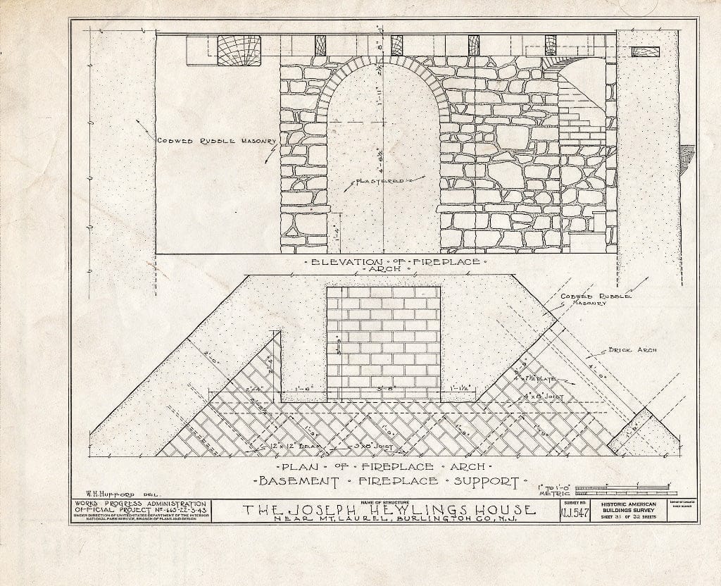 Historic Pictoric : Blueprint HABS NJ,3-MOULA.V,1- (Sheet 31 of 32) - Joseph Hewlings House, Mount Laurel, Burlington County, NJ