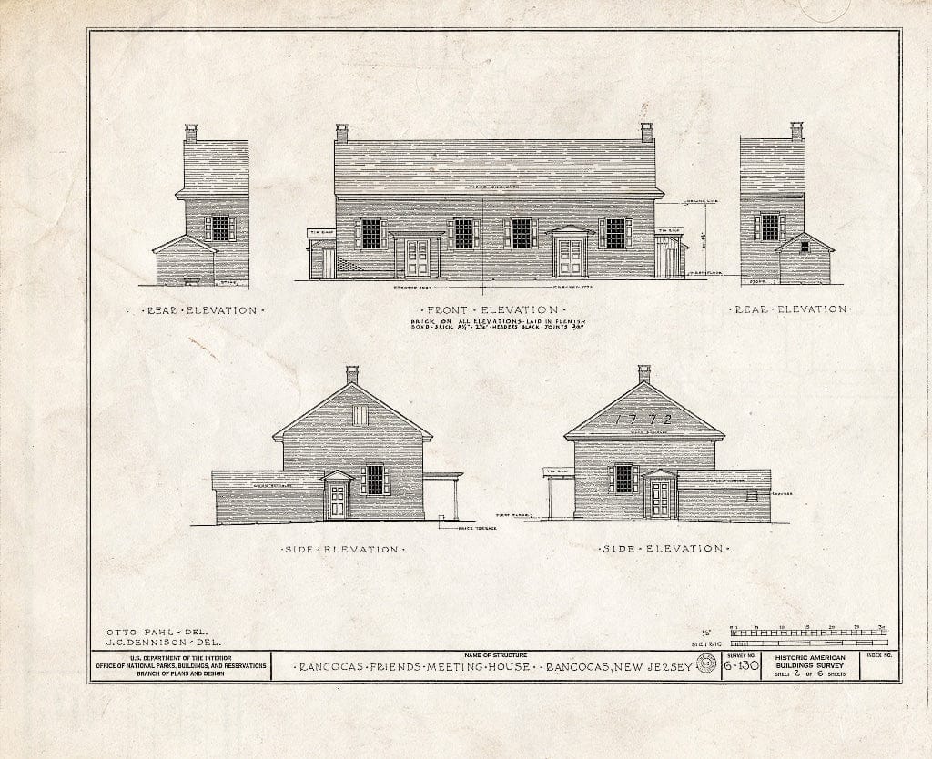 Historic Pictoric : Blueprint HABS NJ,3-RANC,1- (Sheet 2 of 6) - Friends Meetinghouse & School, Rancocas, Burlington County, NJ