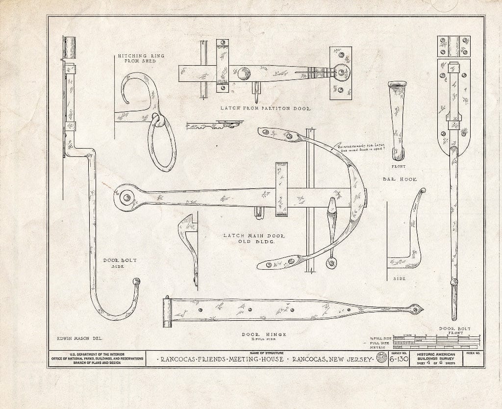 Historic Pictoric : Blueprint HABS NJ,3-RANC,1- (Sheet 4 of 6) - Friends Meetinghouse & School, Rancocas, Burlington County, NJ