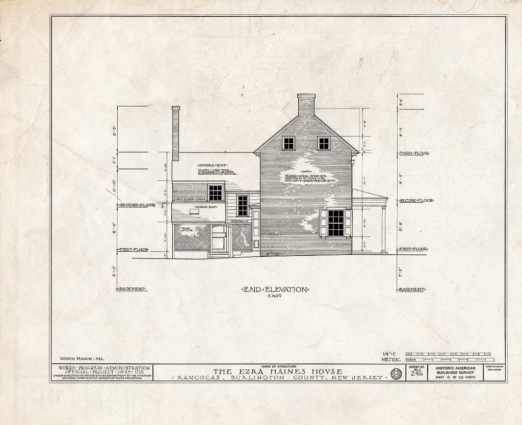 Historic Pictoric : Blueprint HABS NJ,3-RANC,2- (Sheet 4 of 10) - Ezre Haines House, Main Street, Rancocas, Burlington County, NJ