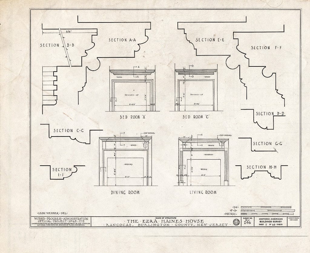 Historic Pictoric : Blueprint HABS NJ,3-RANC,2- (Sheet 7 of 10) - Ezre Haines House, Main Street, Rancocas, Burlington County, NJ