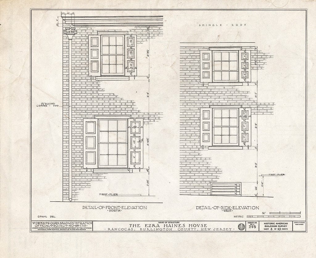 Historic Pictoric : Blueprint HABS NJ,3-RANC,2- (Sheet 8 of 10) - Ezre Haines House, Main Street, Rancocas, Burlington County, NJ