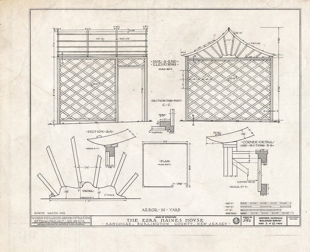Historic Pictoric : Blueprint HABS NJ,3-RANC,2- (Sheet 9 of 10) - Ezre Haines House, Main Street, Rancocas, Burlington County, NJ