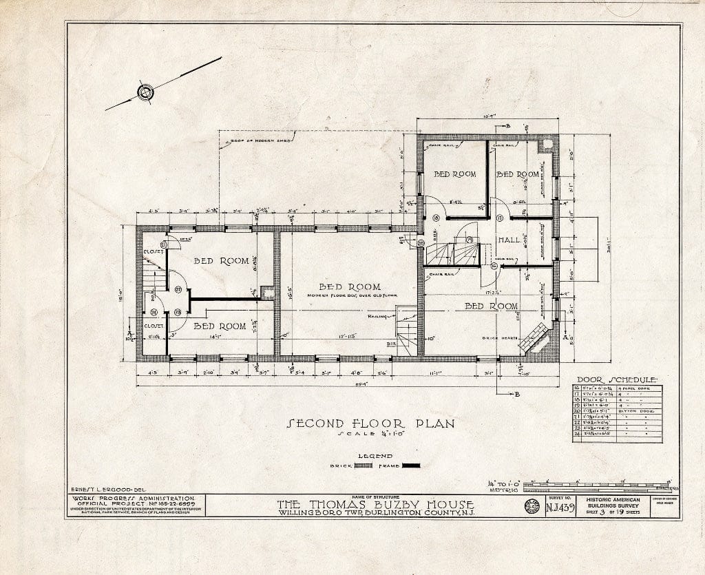 Historic Pictoric : Blueprint HABS NJ,3-RANC.V,2- (Sheet 3 of 19) - Thomas Buzby House, Rancocas River, Rancocas, Burlington County, NJ