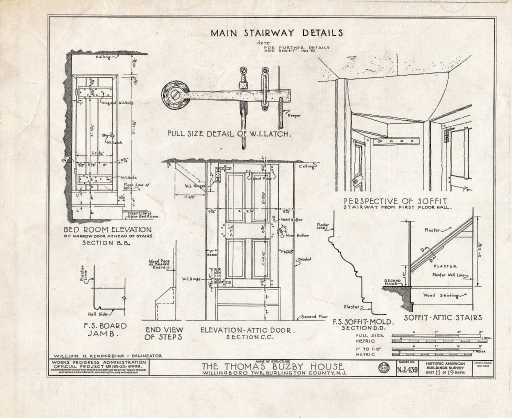 Historic Pictoric : Blueprint HABS NJ,3-RANC.V,2- (Sheet 11 of 19) - Thomas Buzby House, Rancocas River, Rancocas, Burlington County, NJ