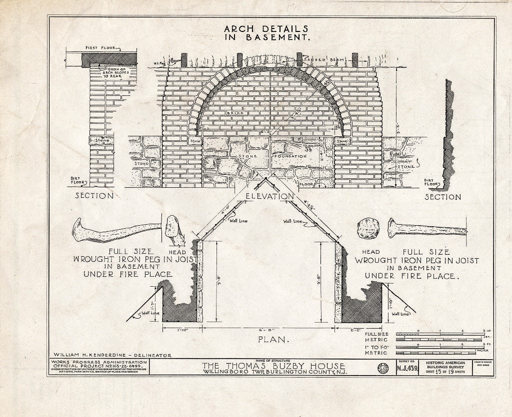 Historic Pictoric : Blueprint HABS NJ,3-RANC.V,2- (Sheet 15 of 19) - Thomas Buzby House, Rancocas River, Rancocas, Burlington County, NJ