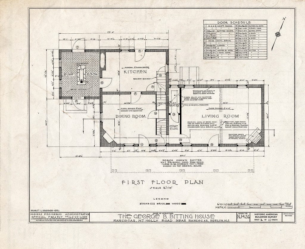 Historic Pictoric : Blueprint HABS NJ,3-RANC.V,7- (Sheet 2 of 11) - Rogers-Bitting House, Rancocas, Burlington County, NJ