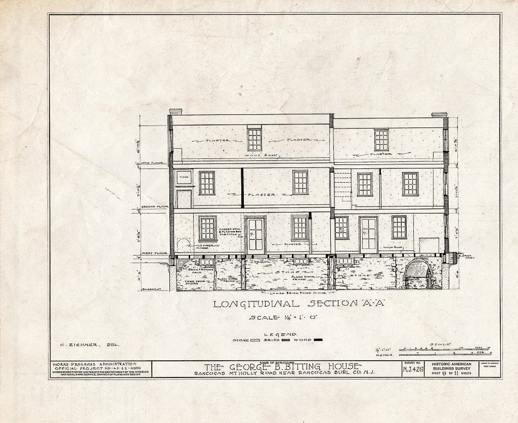 Historic Pictoric : Blueprint HABS NJ,3-RANC.V,7- (Sheet 9 of 11) - Rogers-Bitting House, Rancocas, Burlington County, NJ