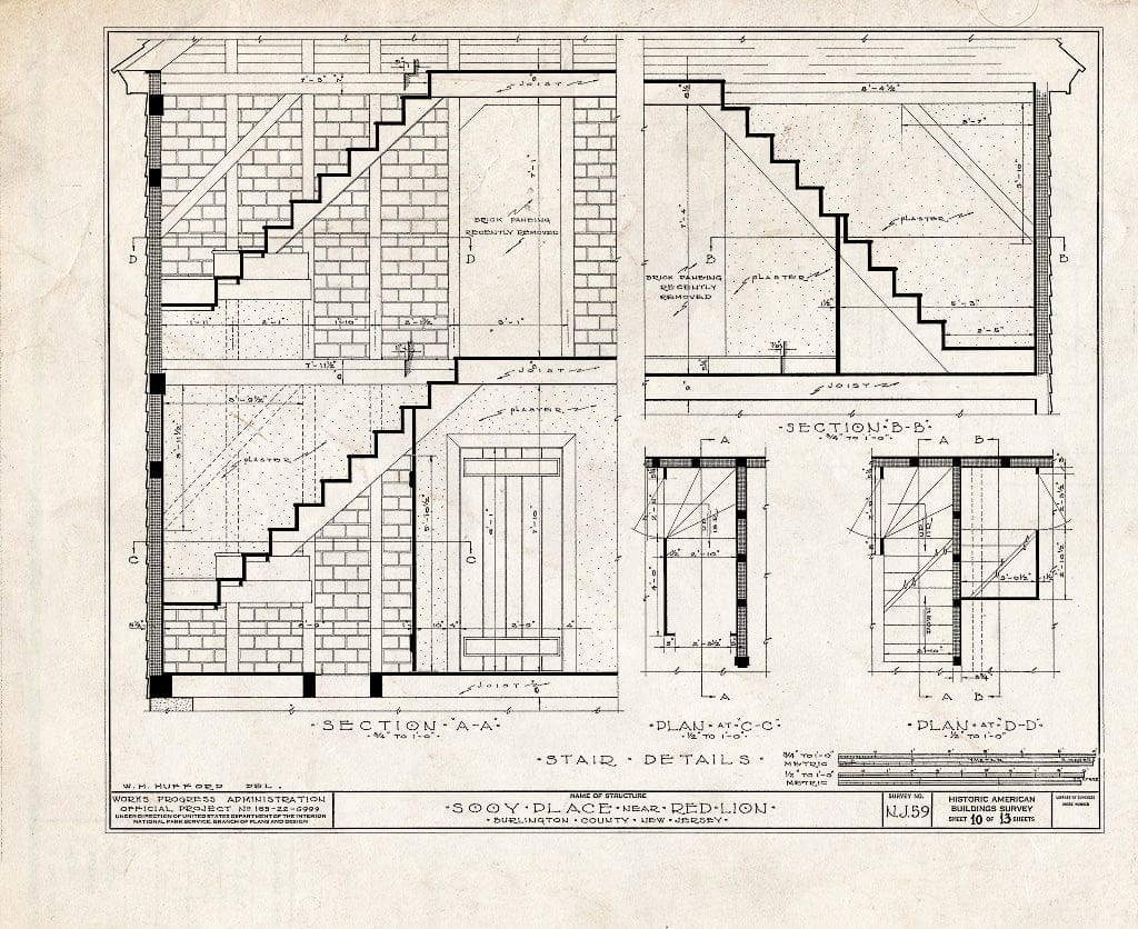 Historic Pictoric : Blueprint HABS NJ,3-REDLI.V,1- (Sheet 10 of 13) - Sooy Place, Red Lion, Burlington County, NJ