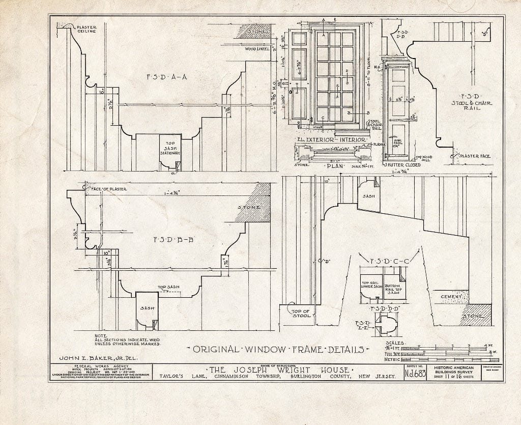 Historic Pictoric : Blueprint HABS NJ,3-RIVTO.V,1- (Sheet 11 of 16) - Joseph Wright House, Taylor's Lane, Riverton, Burlington County, NJ