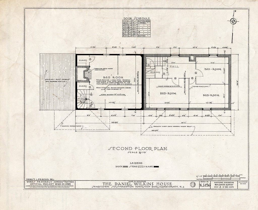 Historic Pictoric : Blueprint HABS NJ,3-Sand,1- (Sheet 3 of 14) - Prickett-Wilkins House, Sandtown, Burlington County, NJ