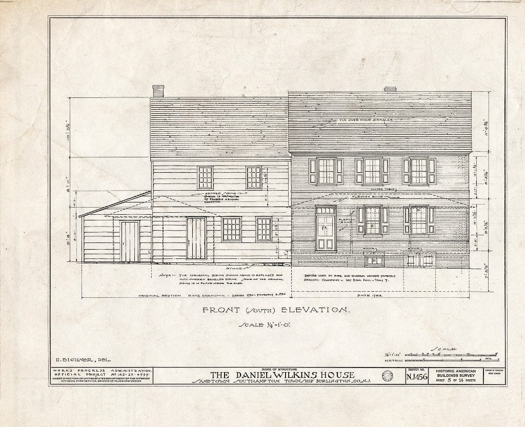 Historic Pictoric : Blueprint HABS NJ,3-Sand,1- (Sheet 5 of 14) - Prickett-Wilkins House, Sandtown, Burlington County, NJ